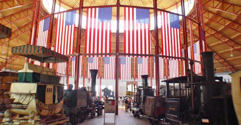Baltimore, B & O Railroad Museum roundhouse inside. Maryland Holidays